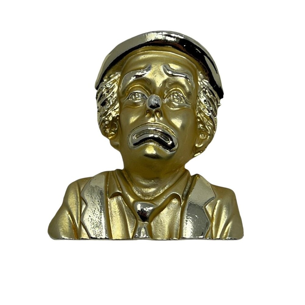 Vintage Brooch Sad Clown Mime Jester Gold Tone Matte Shiny‎ Pin